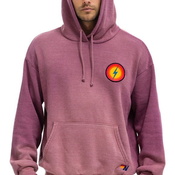 AVIATOR NATION $189 BOLT BULLSEYE PATCH PULLOVER RELAXED HOODIE - FADED BERRY - Picture 3 of 6